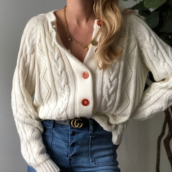 Vintage Sweaters - VINTAGE/ boxy cable knit cardigan